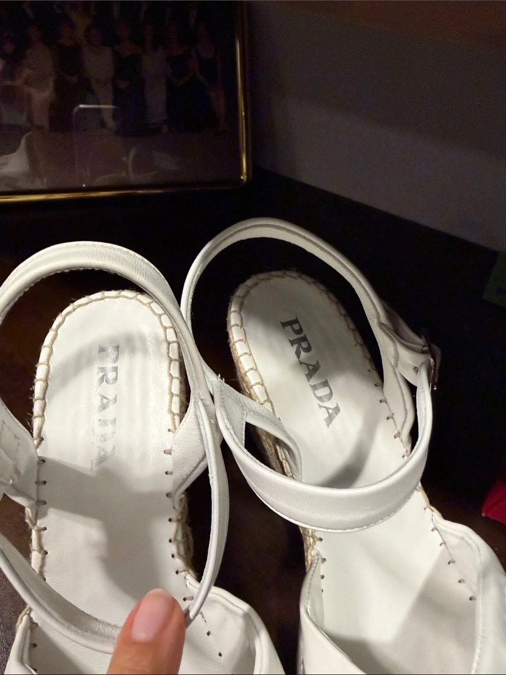 Prada White Leather Crisscross Espadrille Wedge Sandals